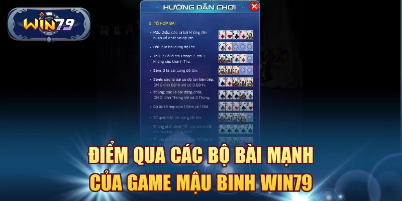 Minh họa các bộ bài mạnh trong game Mậu Binh Win79